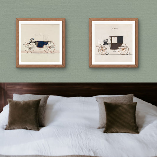 Vintage Moody Wall Art Hand-Sketched Vehicle Design, Set of Two