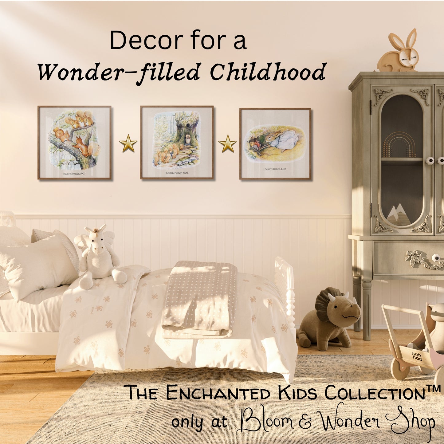 Children's Wall Art Vintage Style, Feat. Beatrix Potter Bunny Rabbit Illustration
