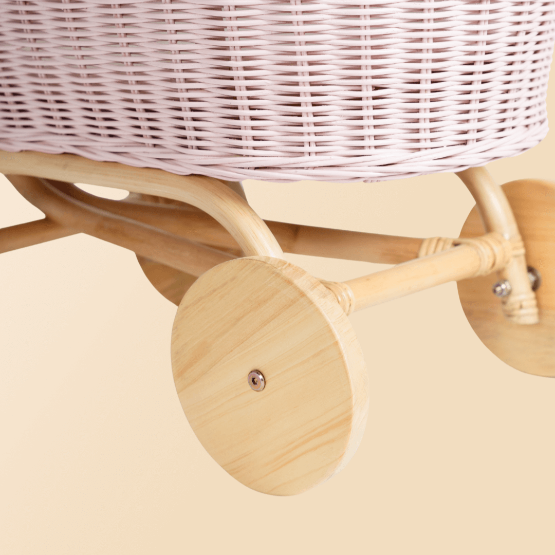 Rattan Crafted Doll Stroller - Colette Pink