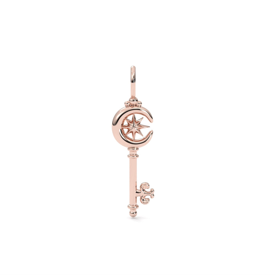 Small Moon Key Pendant - Solid Gold