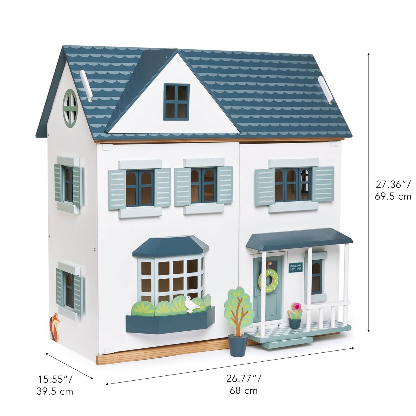 Dovetail House - White and Blue Wooden Dollhouse