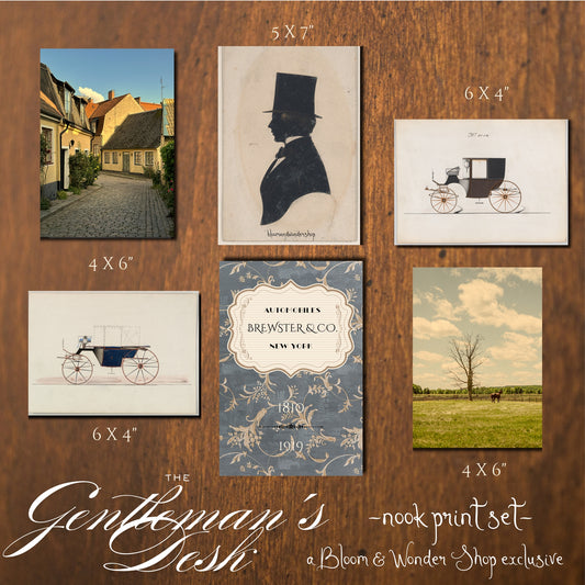 The Gentleman's Desk - Small Vintage Gallery Print Set for Masculine Moody Home Decor, Set of 6