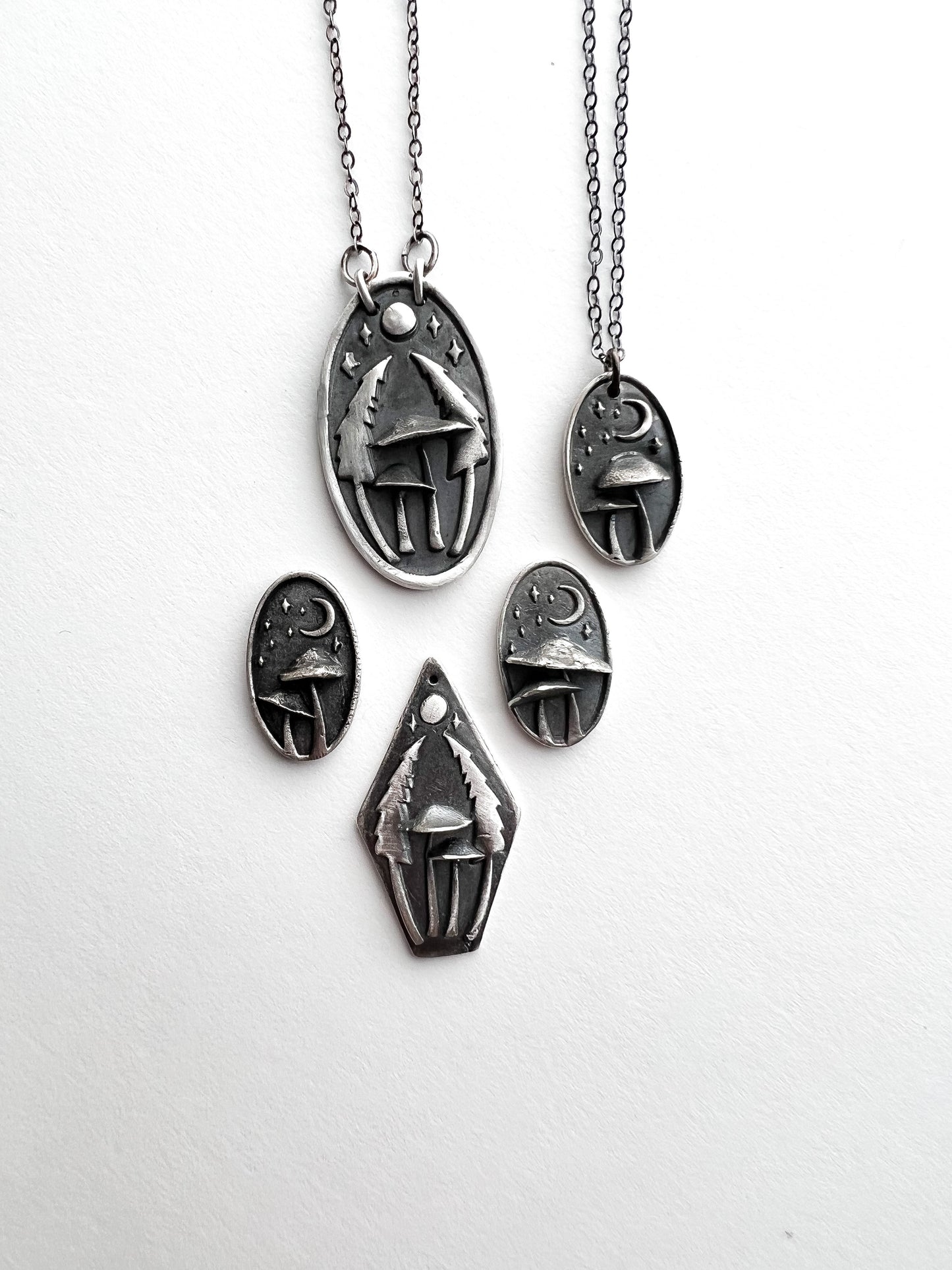 Mushrooms in the Forest Necklace - Hand Forged Silver