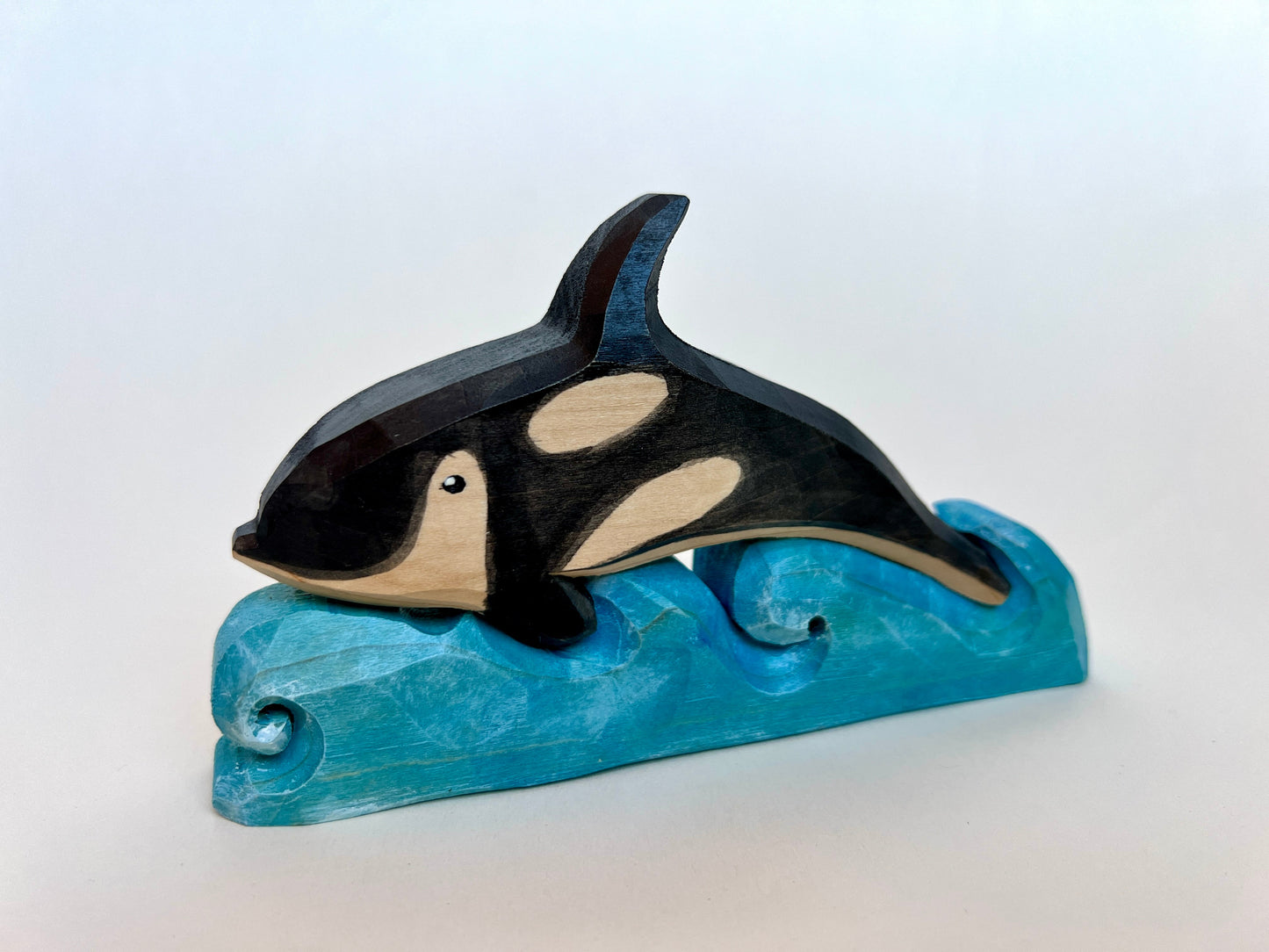 Hand Carved Wooden Orca on a Wave