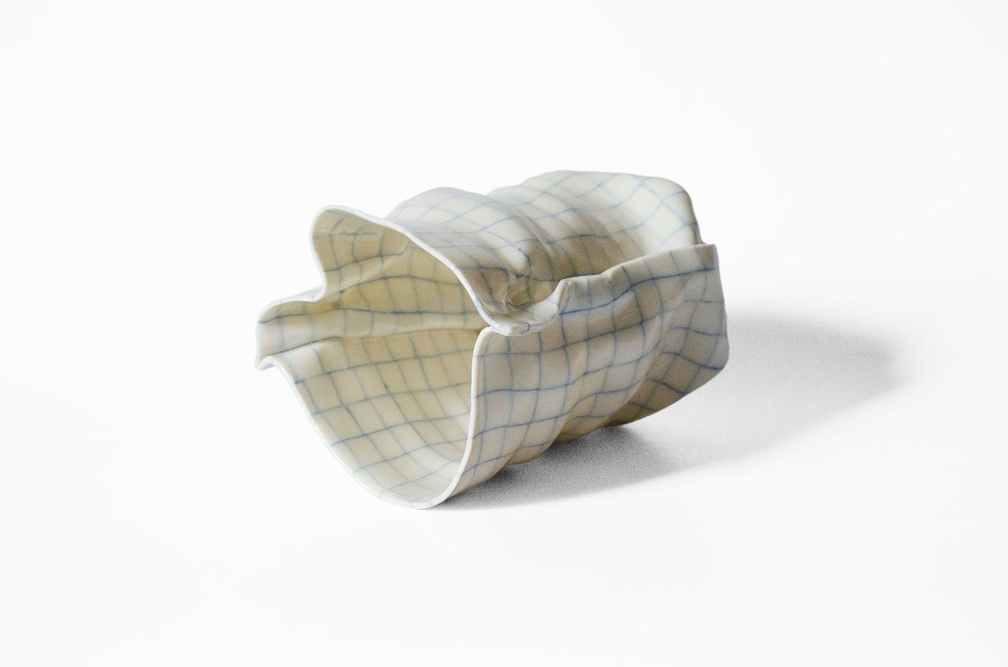 Tall Nerikomi Blue Checkered Bag Vase - Cloth Look