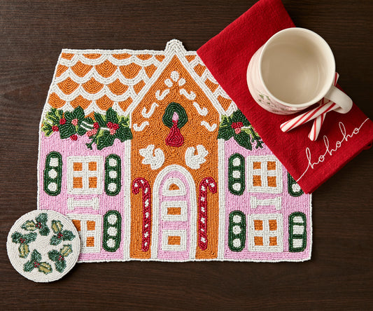Handcrafted Beaded Placemat -  Gingerbread House