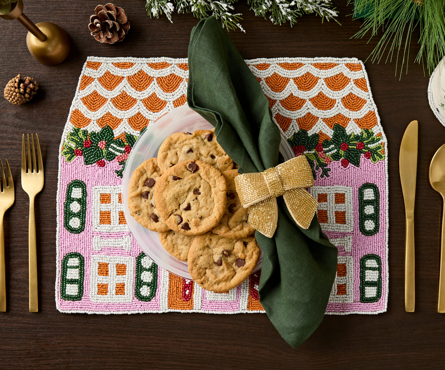 Handcrafted Beaded Placemat -  Gingerbread House