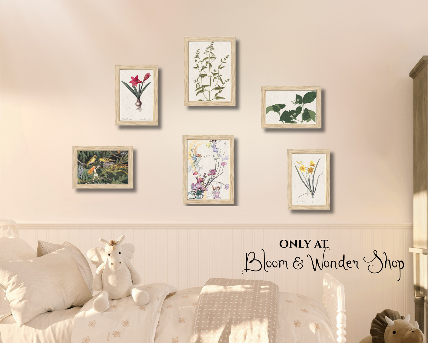 Vintage Botanical Flower Fairies Gallery Wall Art Set - Six Framed Gallery Prints