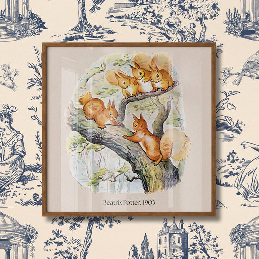 Children's Wall Art Vintage Style, Squirrels on a Tree Feat. Beatrix Potter