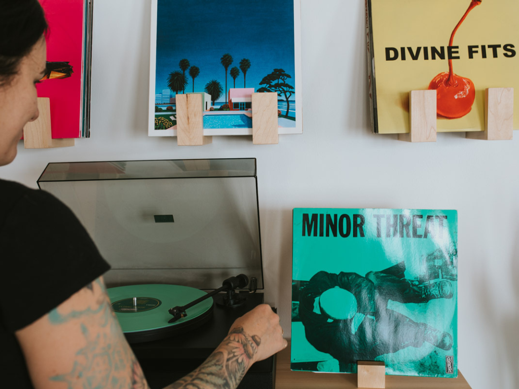 Tabletop Record Display Stand, Natural Hardwood