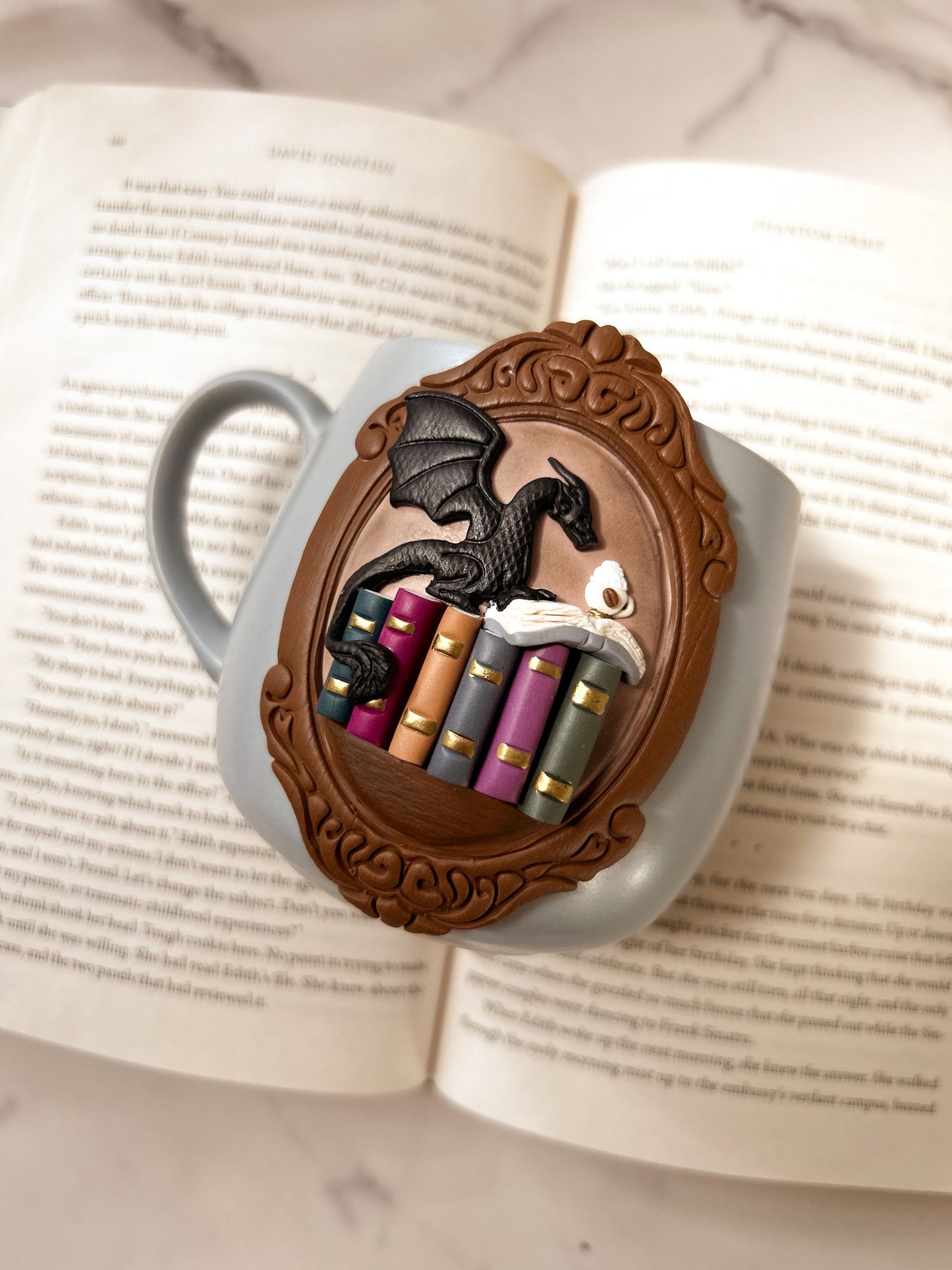 Fantasy Dragon Book Mug - Handmade Polymer Clay Fantasy Gift