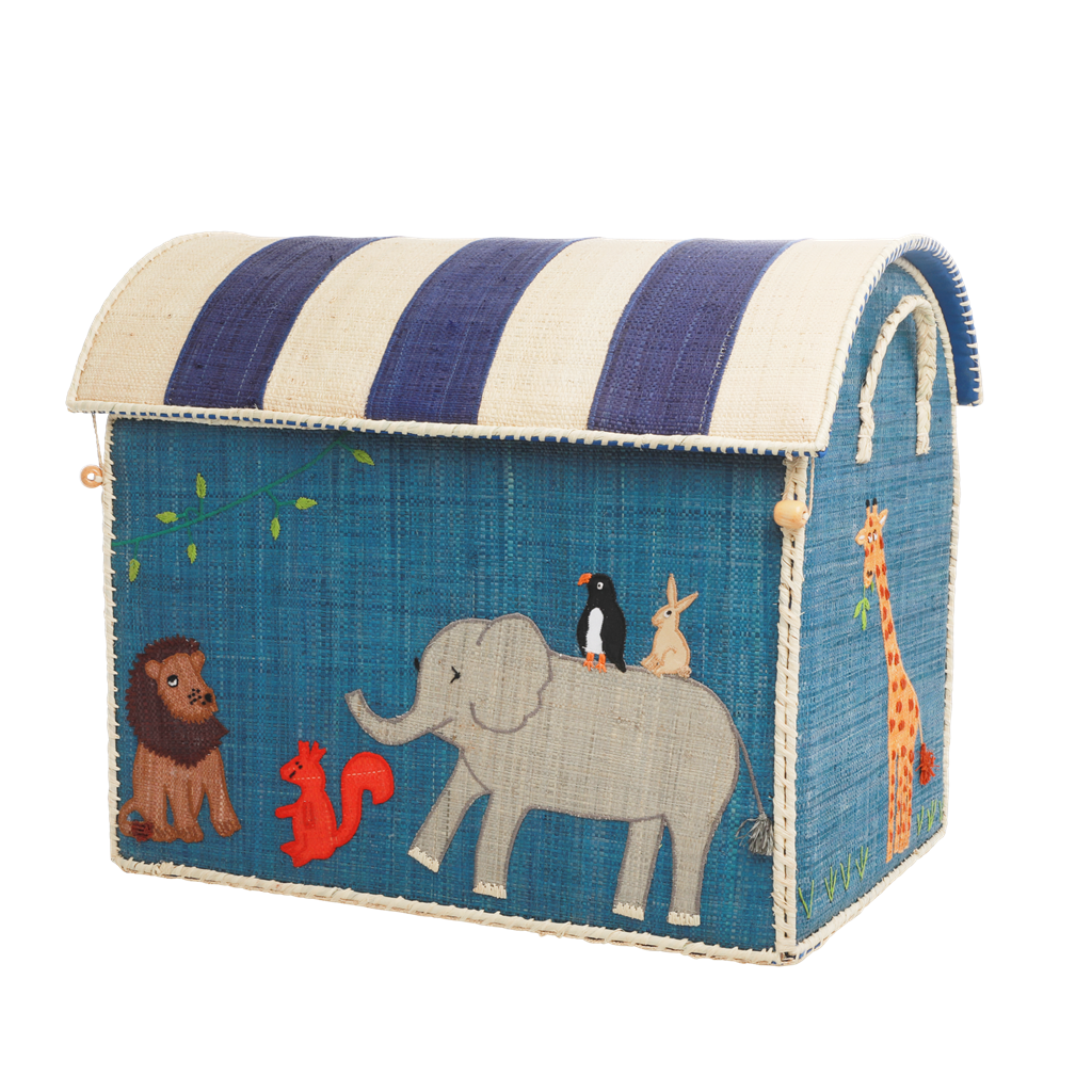 Natural Raffia Storage Baskets for Children, Playful Animal Theme - Set of 3
