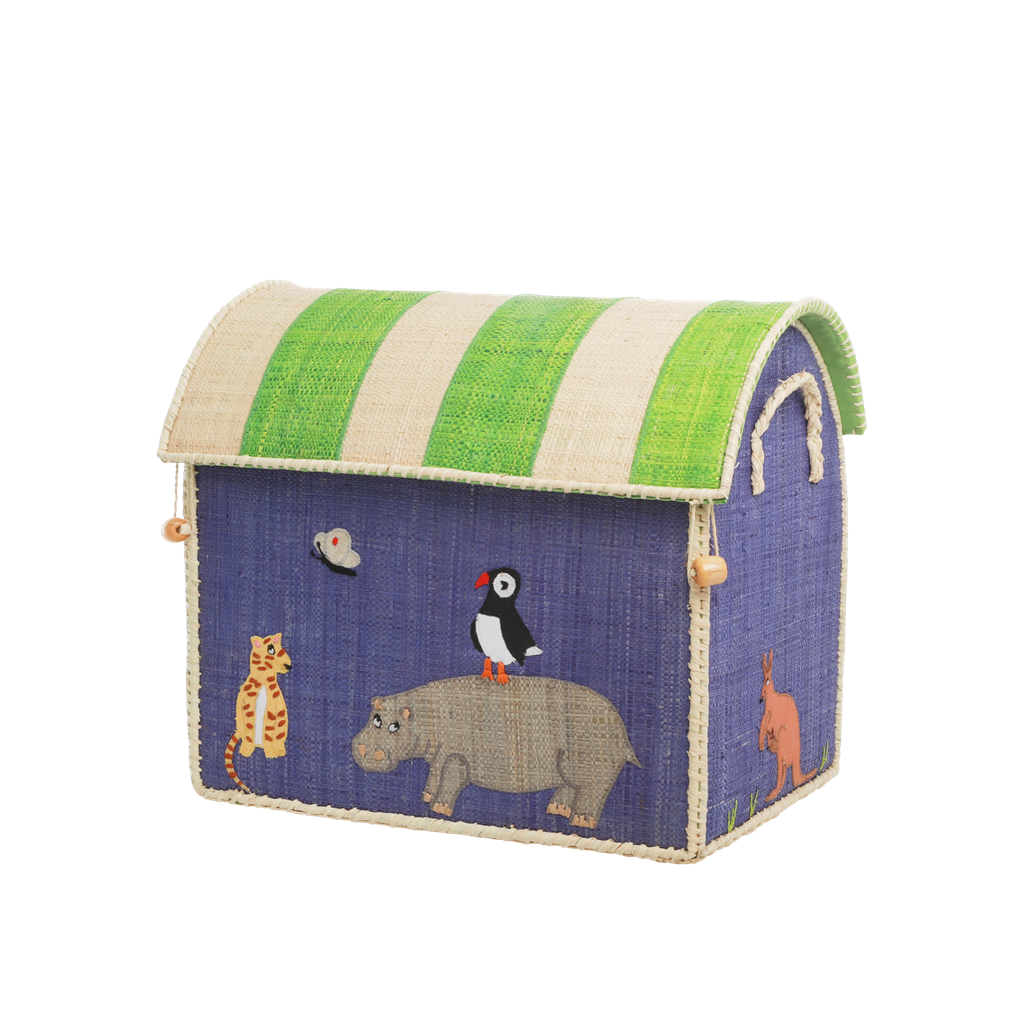 Natural Raffia Storage Baskets for Children, Playful Animal Theme - Set of 3