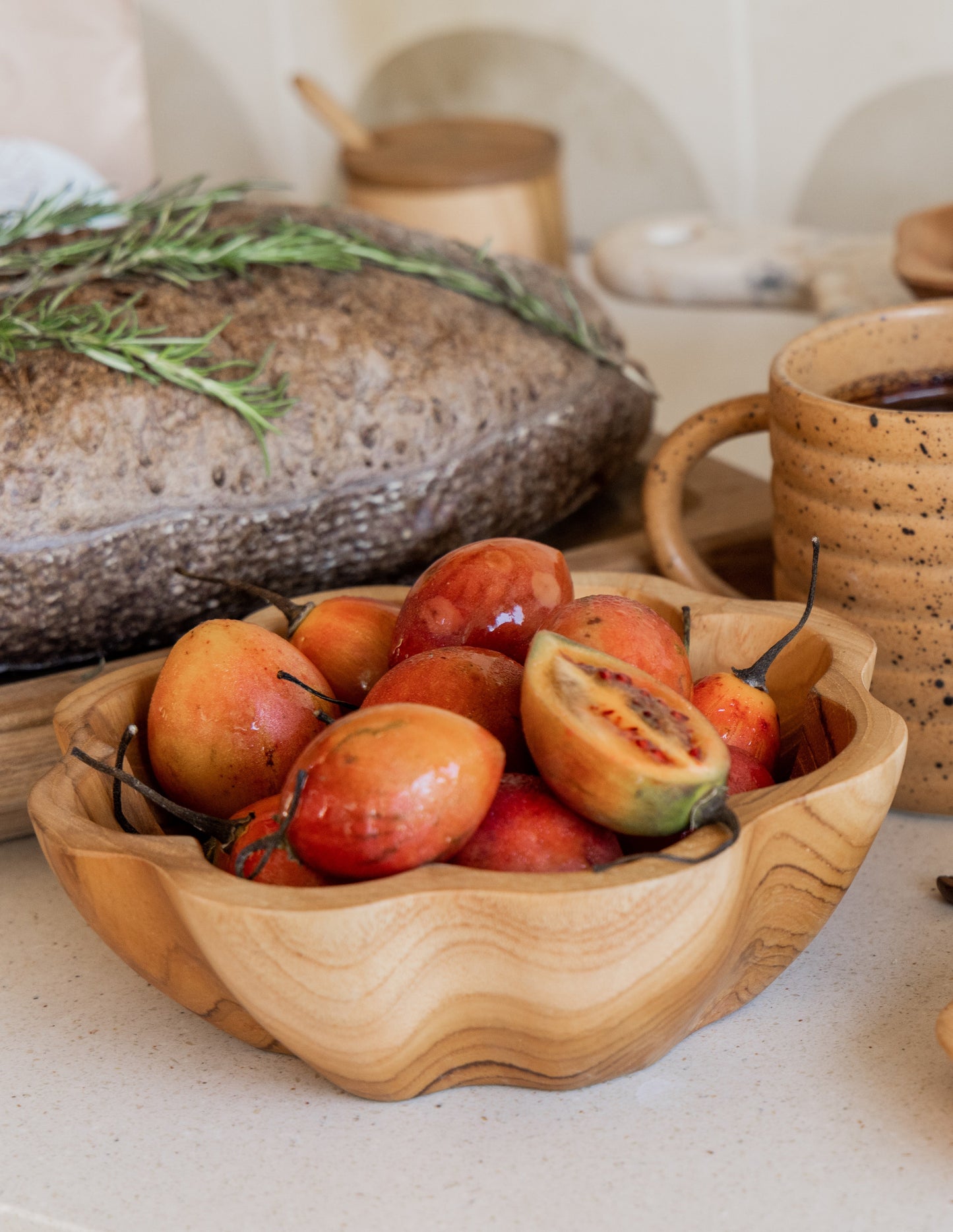 Flora Scalloped Teak Bowl - Small