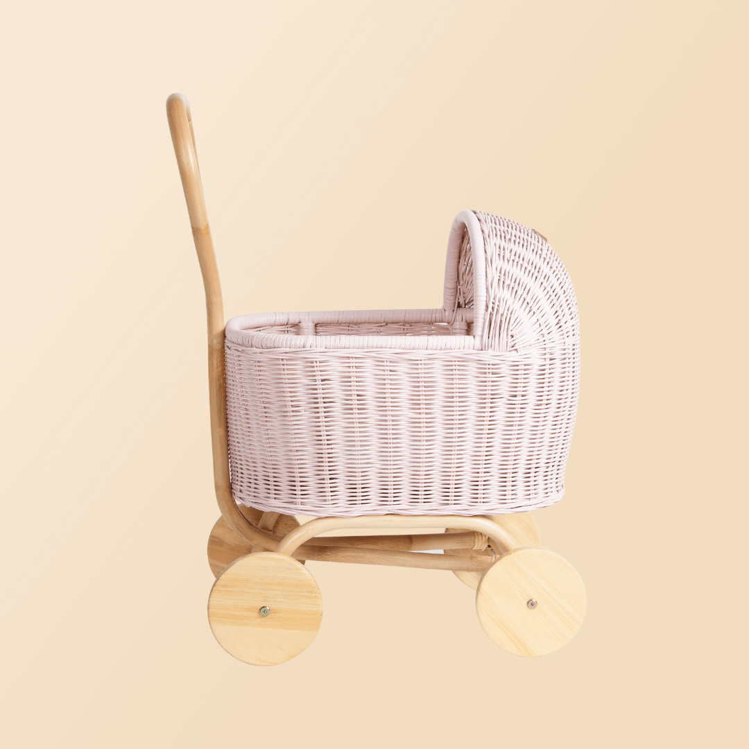 Rattan Crafted Doll Stroller - Colette Pink