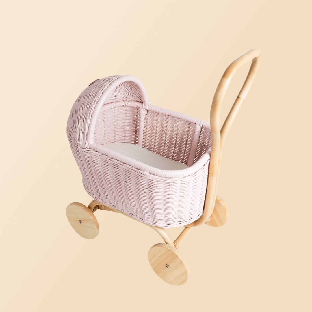 Rattan Crafted Doll Stroller - Colette Pink