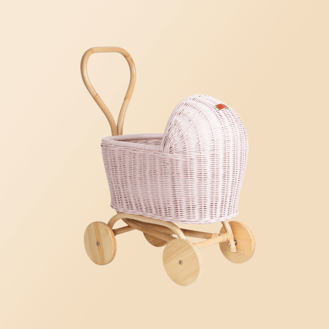 Rattan Crafted Doll Stroller - Colette Pink