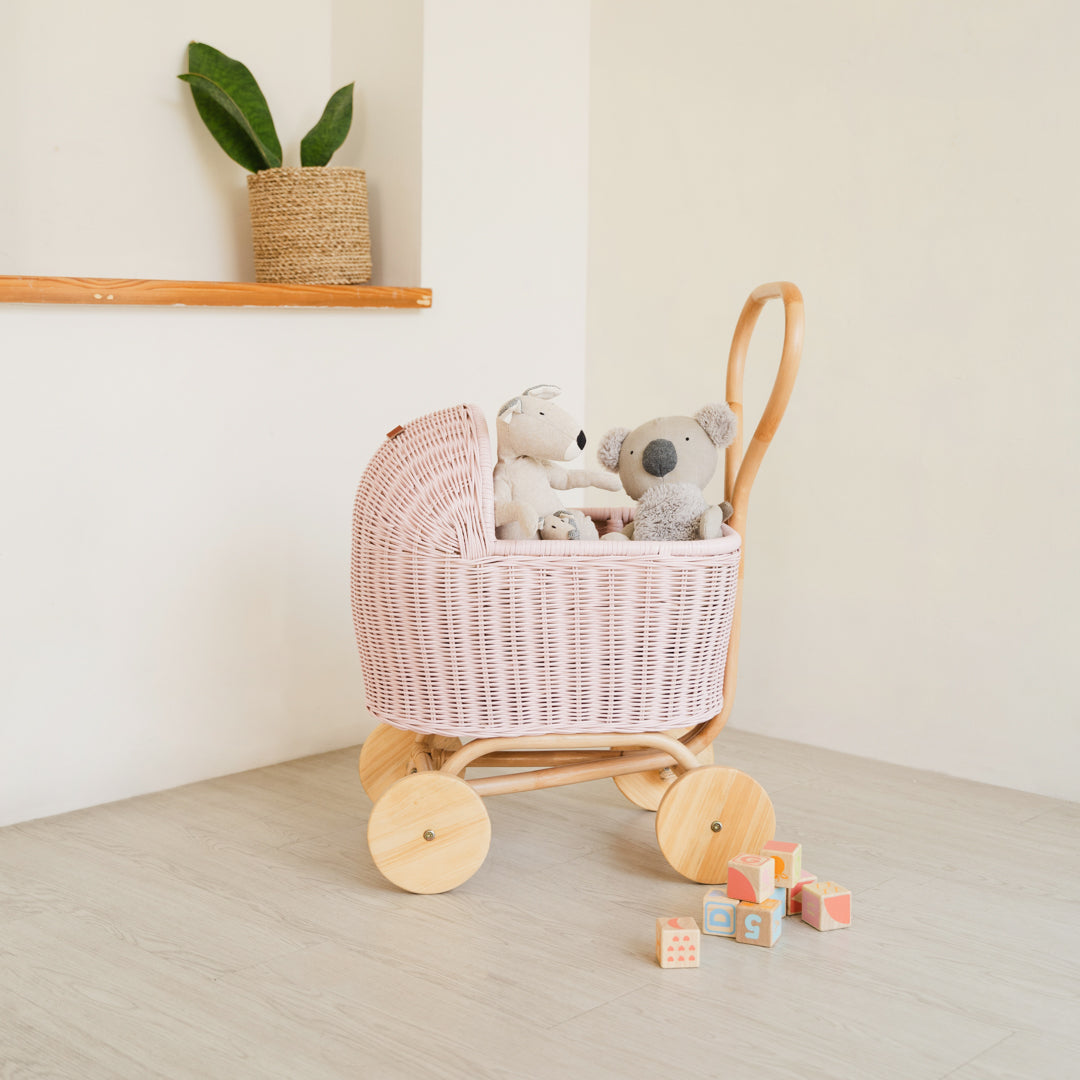 Rattan Crafted Doll Stroller - Colette Pink