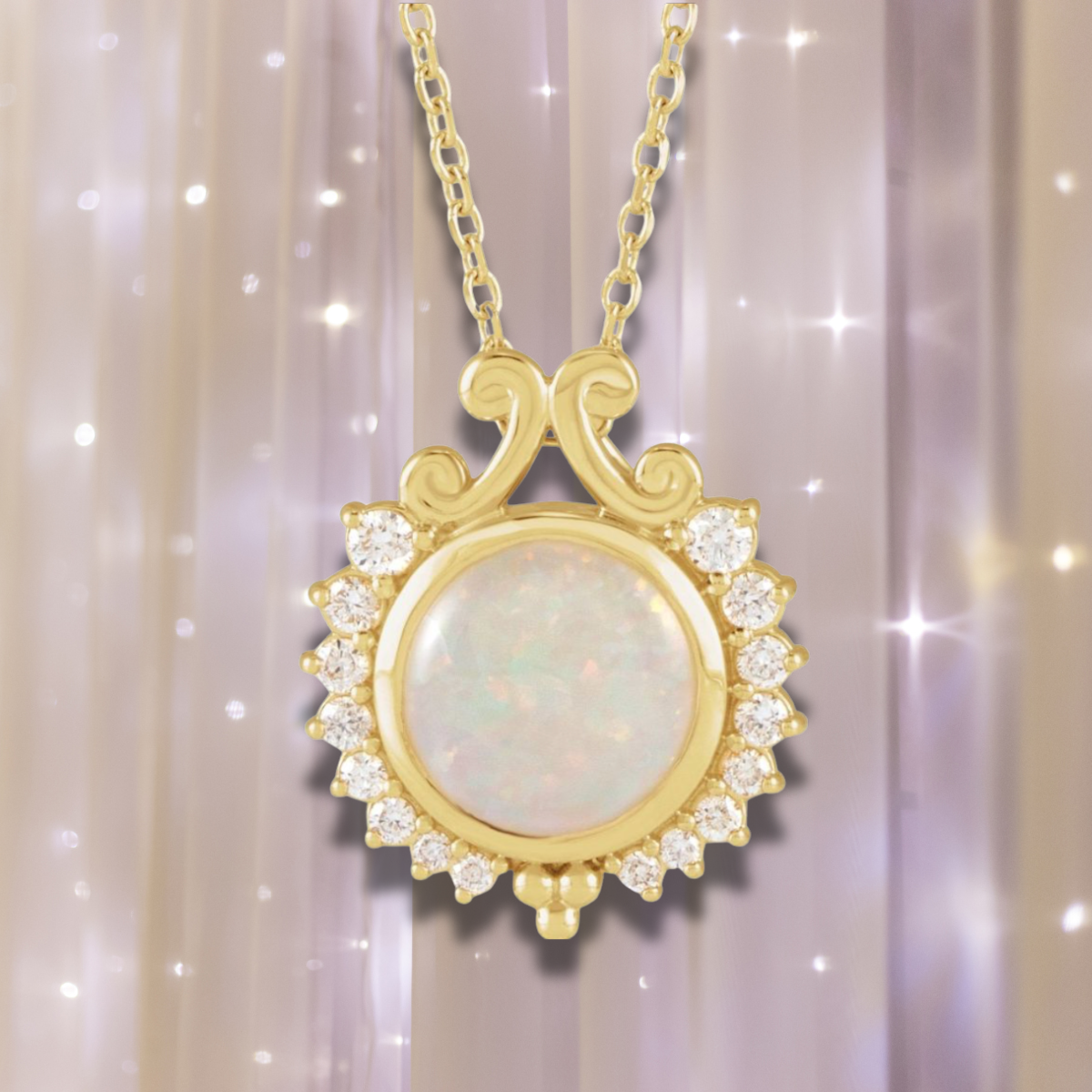 The Dream Pond Opal Necklace - 14K Gold, Opal, and Diamonds