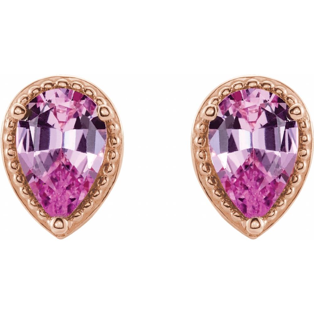 Pink Tear Stud Earrings - 14K Gold & Pink Sapphire