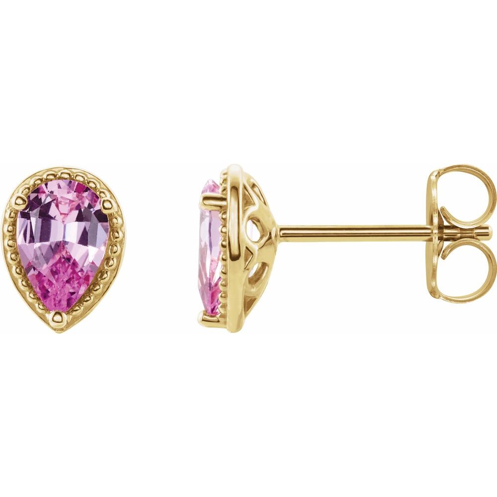 Pink Tear Stud Earrings - 14K Gold & Pink Sapphire