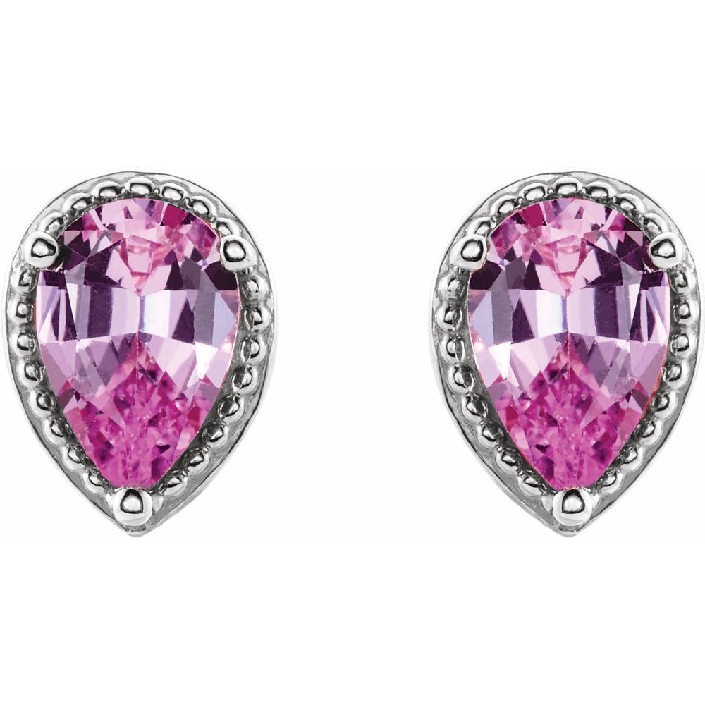 Pink Tear Stud Earrings - 14K Gold & Pink Sapphire
