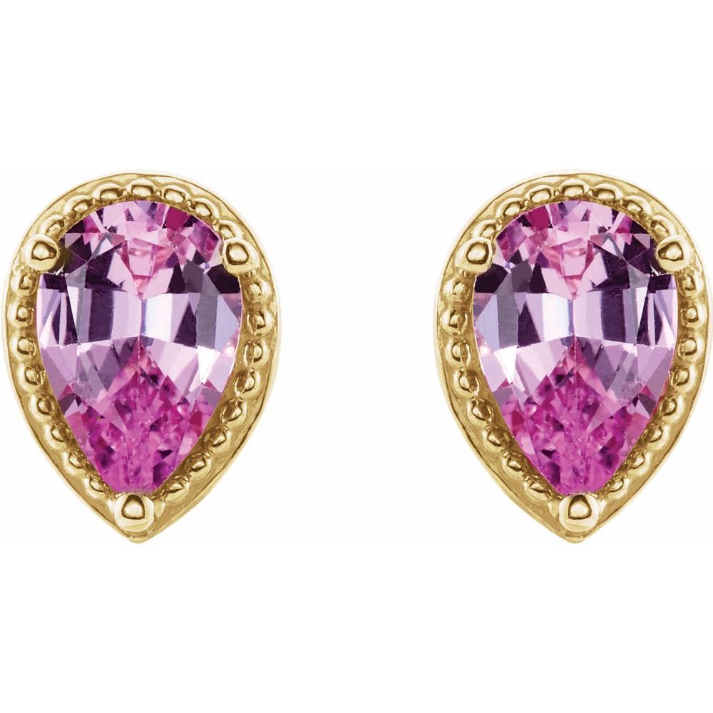 Pink Tear Stud Earrings - 14K Gold & Pink Sapphire