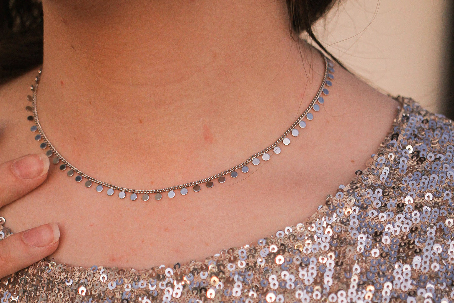 Sabrina Necklace - Rhodium Filled Delicate Coin Chain