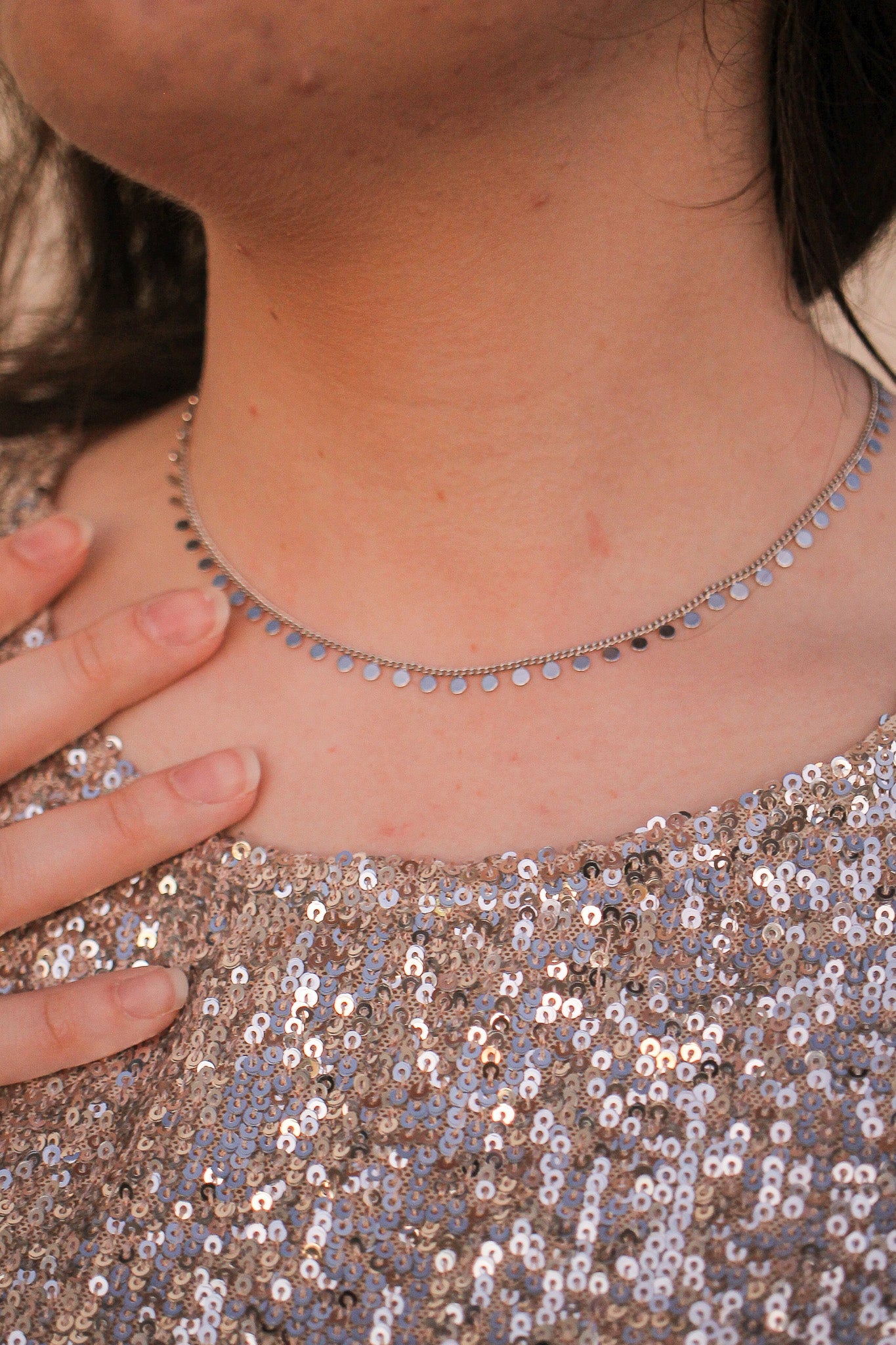 Sabrina Necklace - Rhodium Filled Delicate Coin Chain