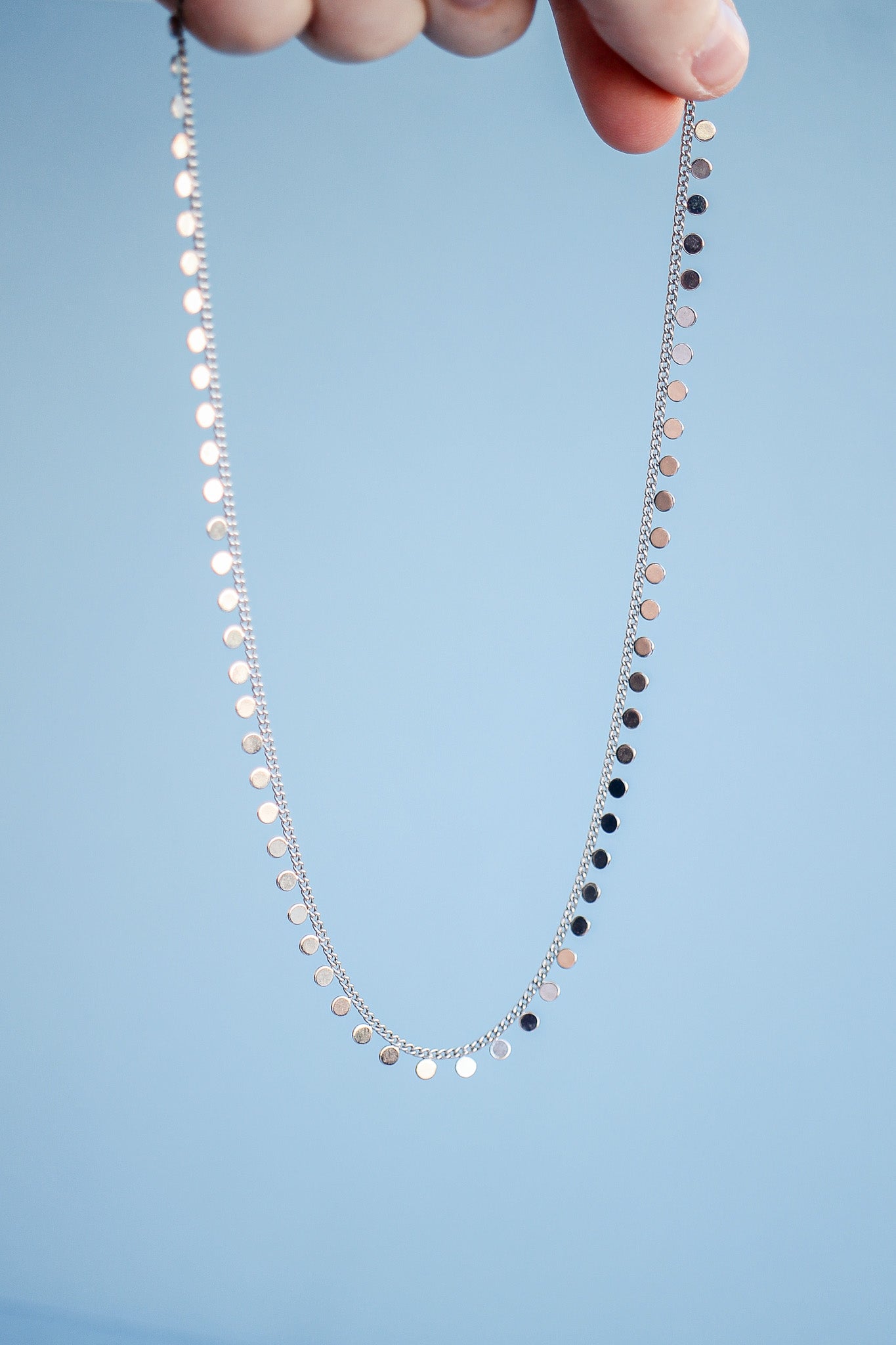 Sabrina Necklace - Rhodium Filled Delicate Coin Chain