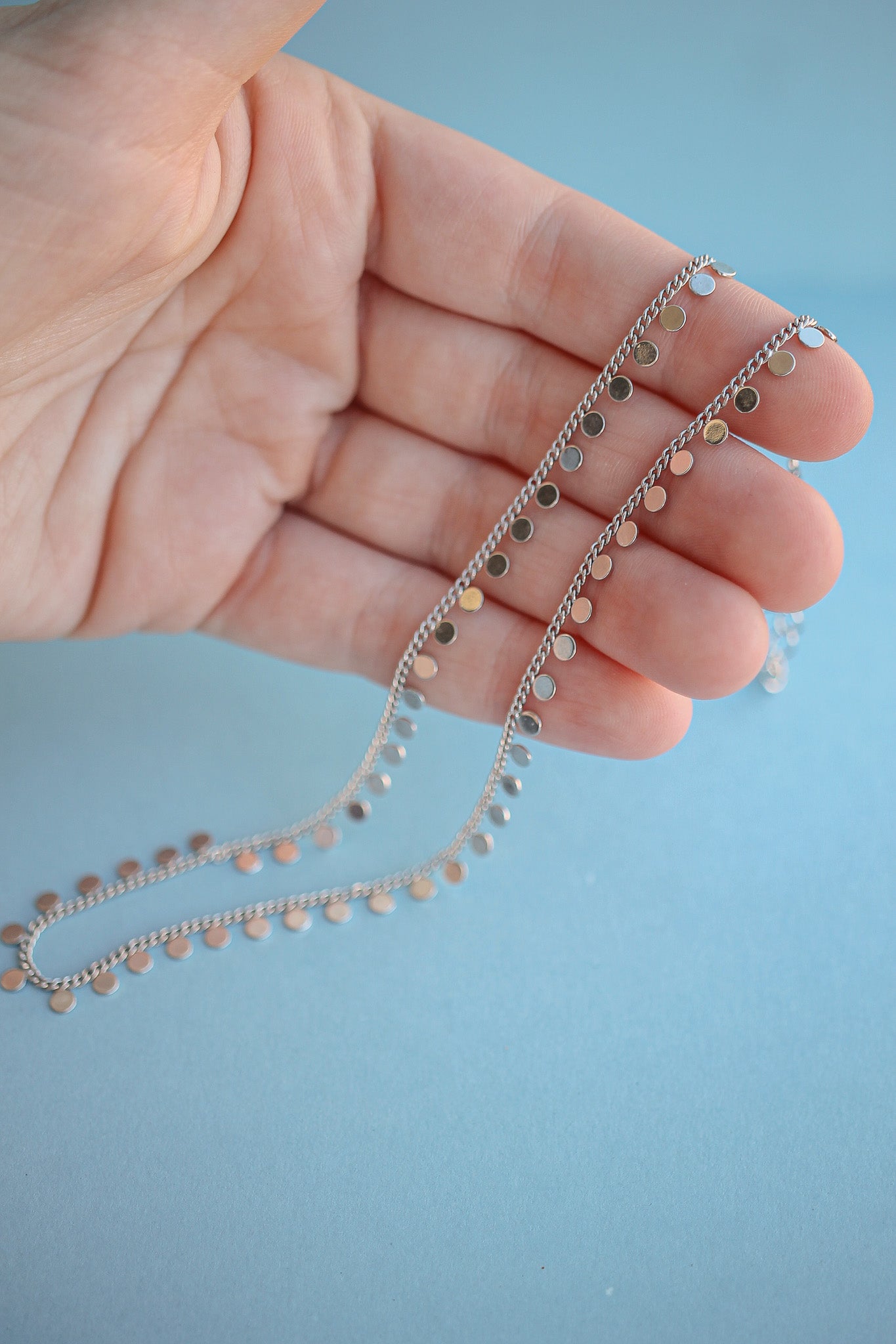 Sabrina Necklace - Rhodium Filled Delicate Coin Chain