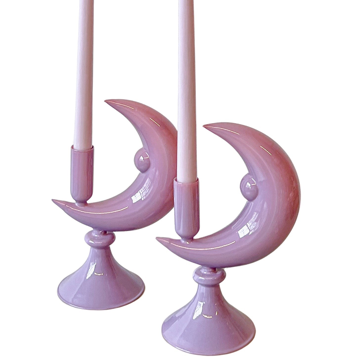 Lavender Crescent Moon Candle Holders - Set of Two