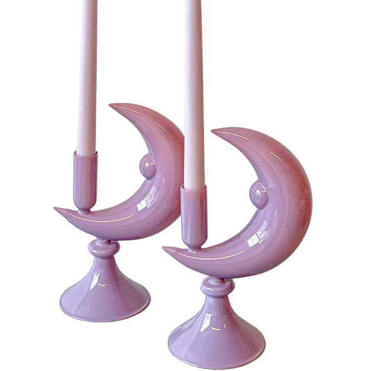 Lavender Crescent Moon Candle Holders - Set of Two