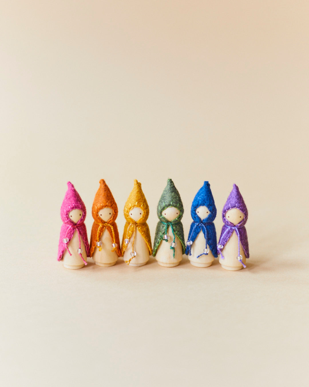 Rainbow Wooden Gnome Set - Minis with Cloaks