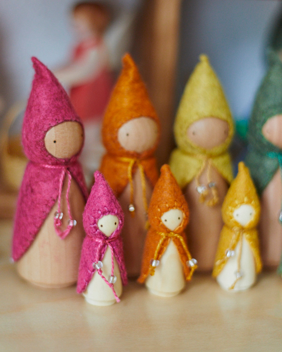 Rainbow Wooden Gnome Set - Minis with Cloaks