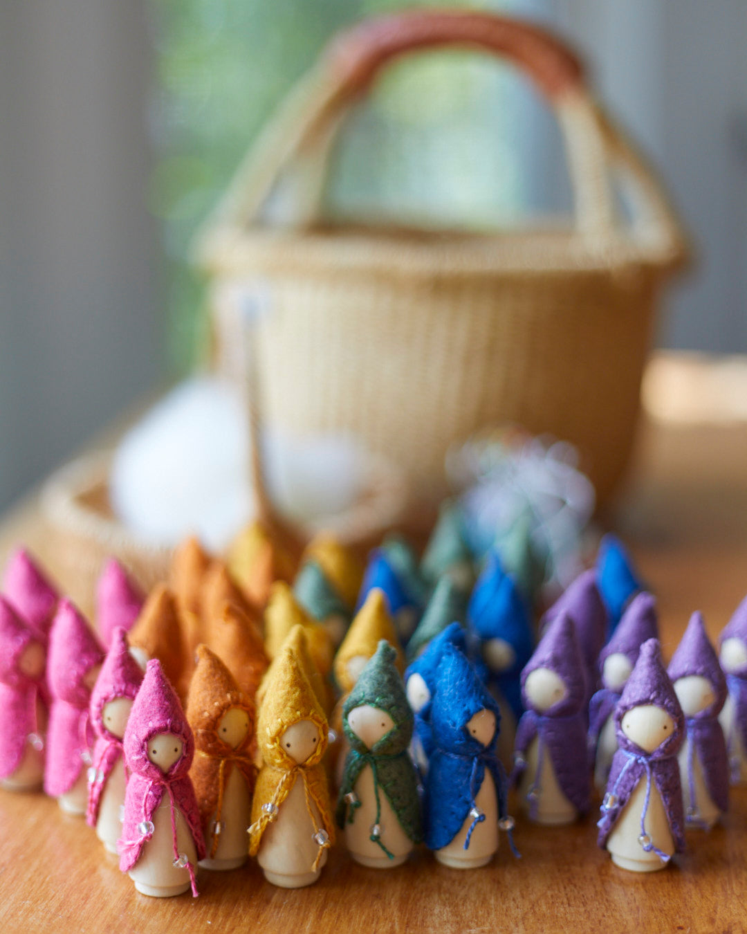 Rainbow Wooden Gnome Set - Minis with Cloaks