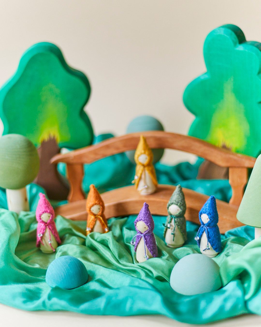 Rainbow Wooden Gnome Set - Minis with Cloaks