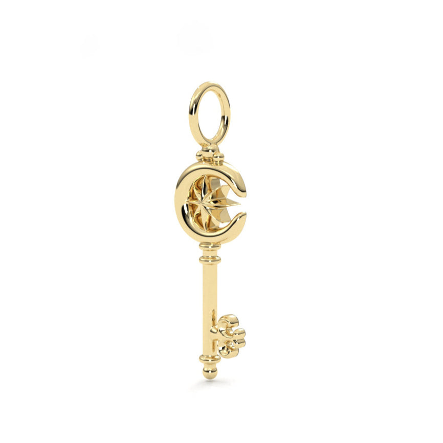 Small Moon Key Pendant - Solid Gold