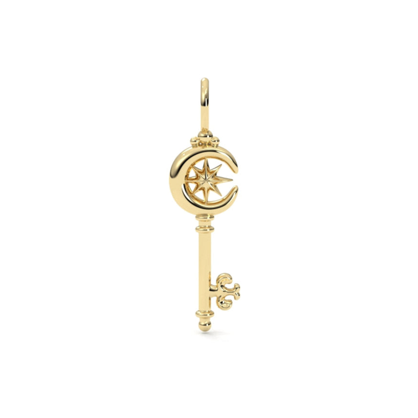 Small Moon Key Pendant - Solid Gold