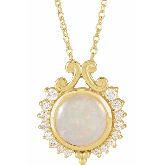 The Dream Pond Opal Necklace - 14K Gold, Opal, and Diamonds