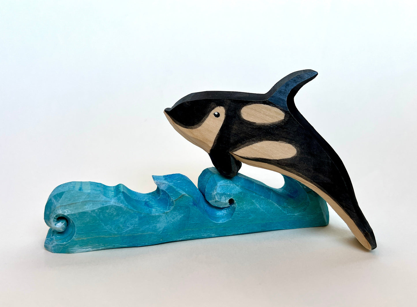 Hand Carved Wooden Orca on a Wave