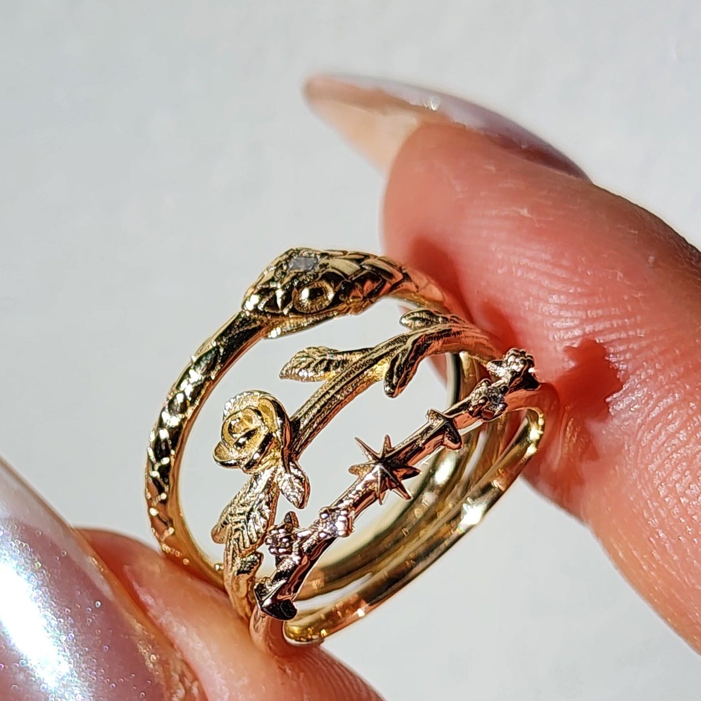 Ouroboro Coiled Snake Ring - Solid Silver or Gold