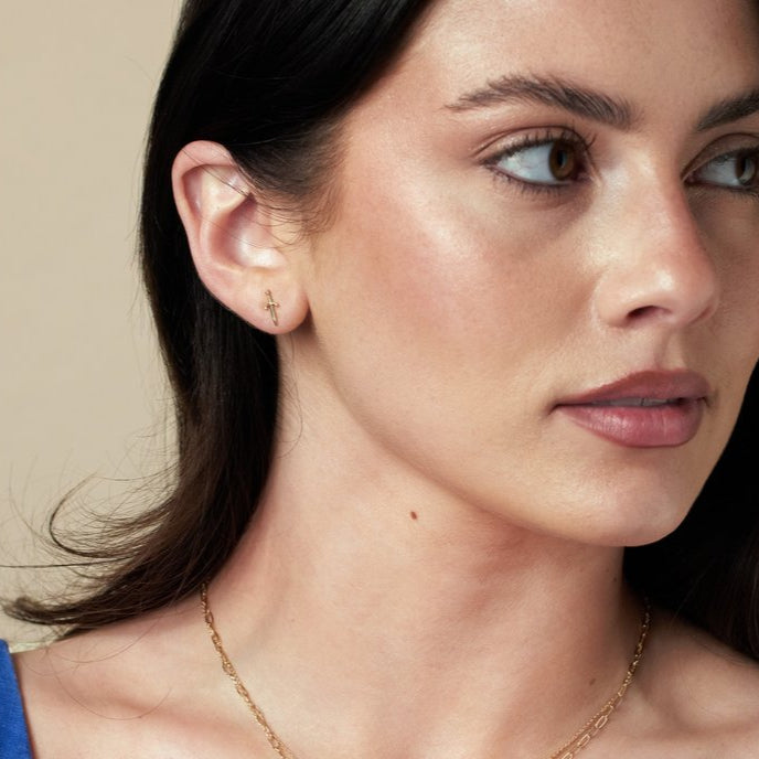 "Heroine" 14K Gold Dagger Stud Earrings