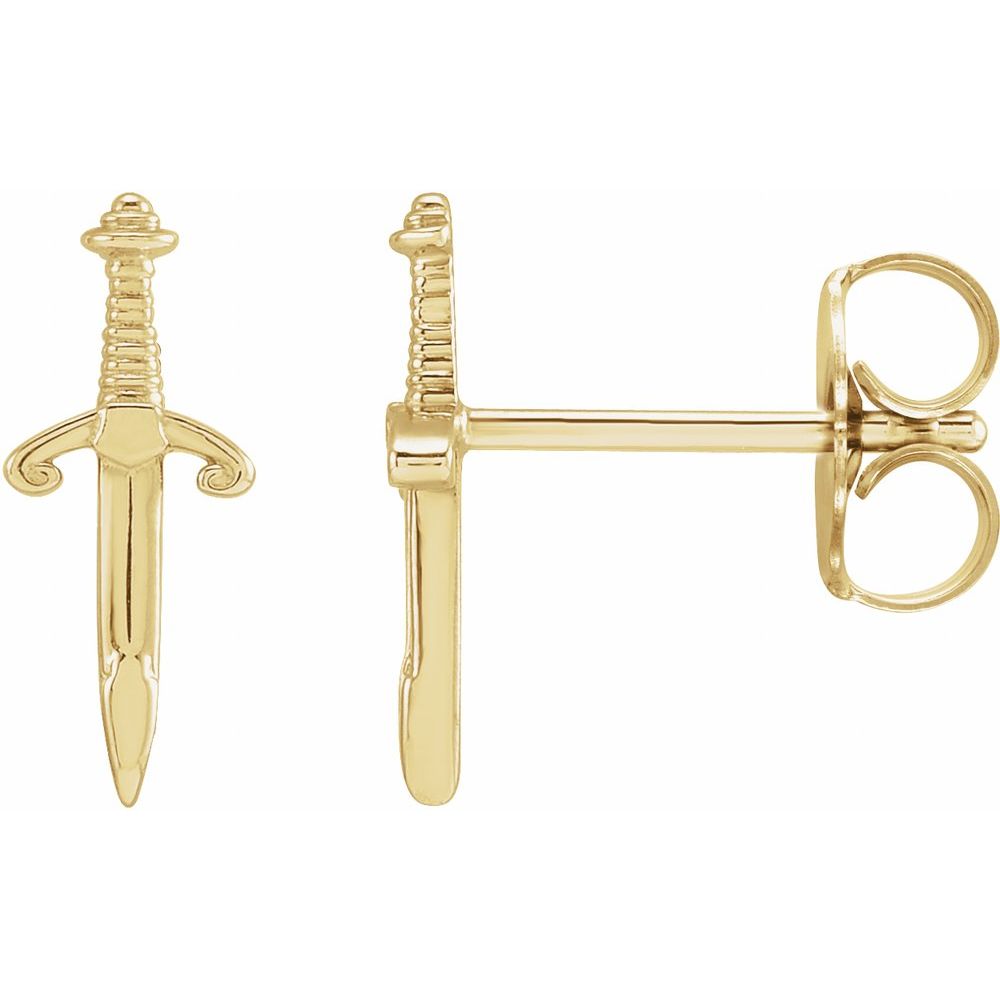"Heroine" 14K Gold Dagger Stud Earrings