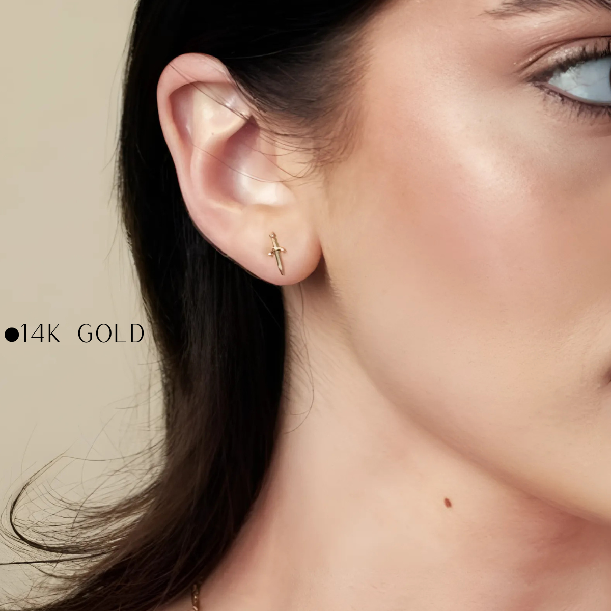 "Heroine" 14K Gold Dagger Stud Earrings