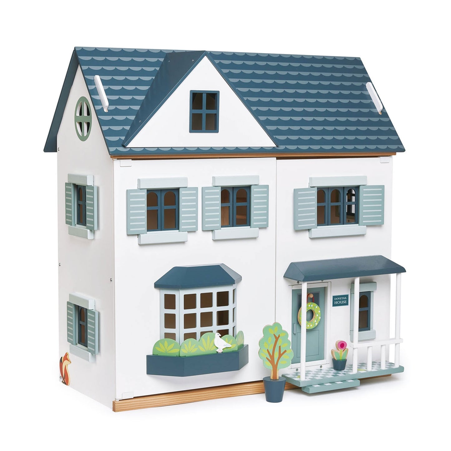 Dovetail House - White and Blue Wooden Dollhouse