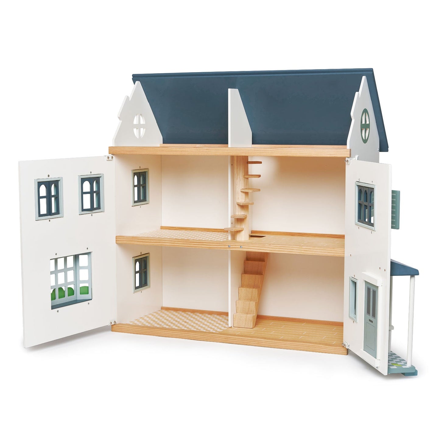 Dovetail House - White and Blue Wooden Dollhouse