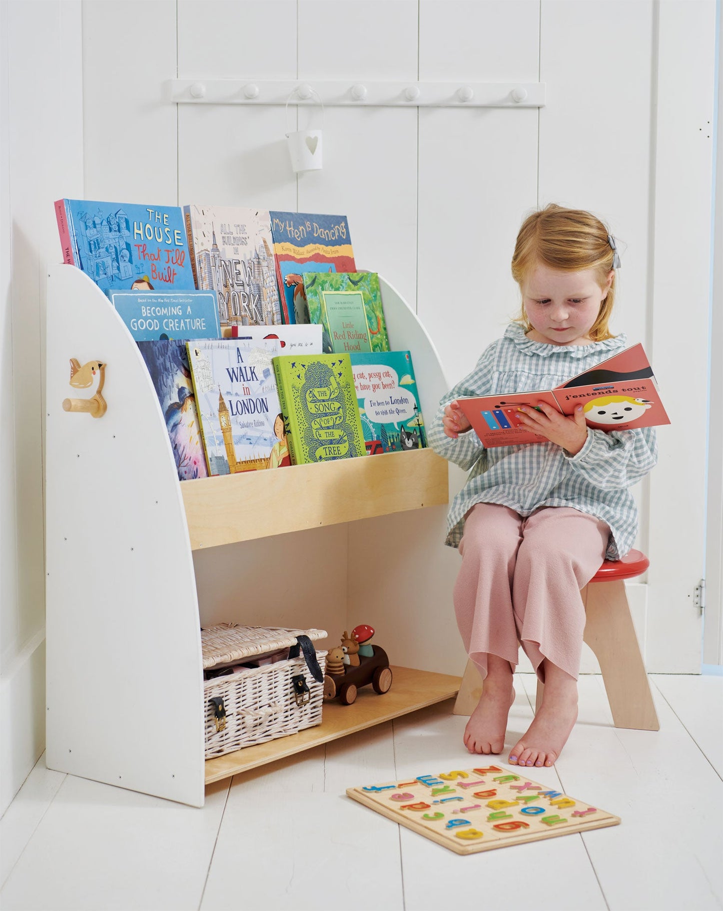 Forest Book Case - White and Beige Wooden Preschool Bookcase
