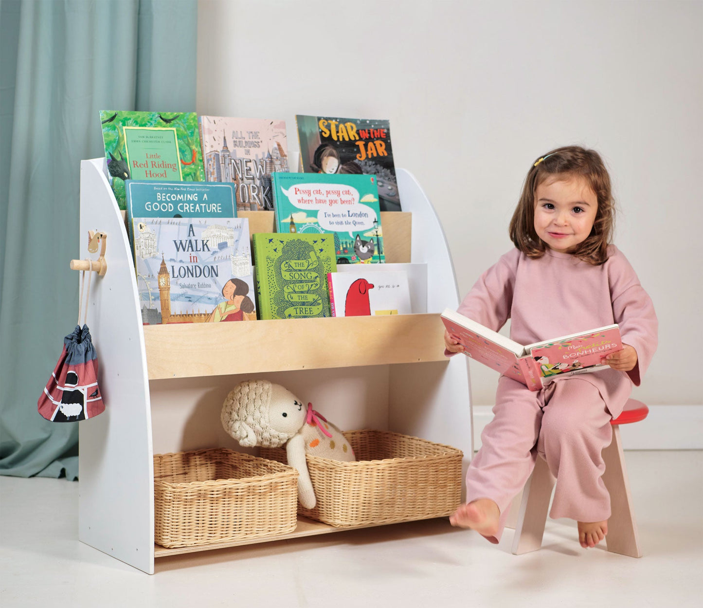Forest Book Case - White and Beige Wooden Preschool Bookcase