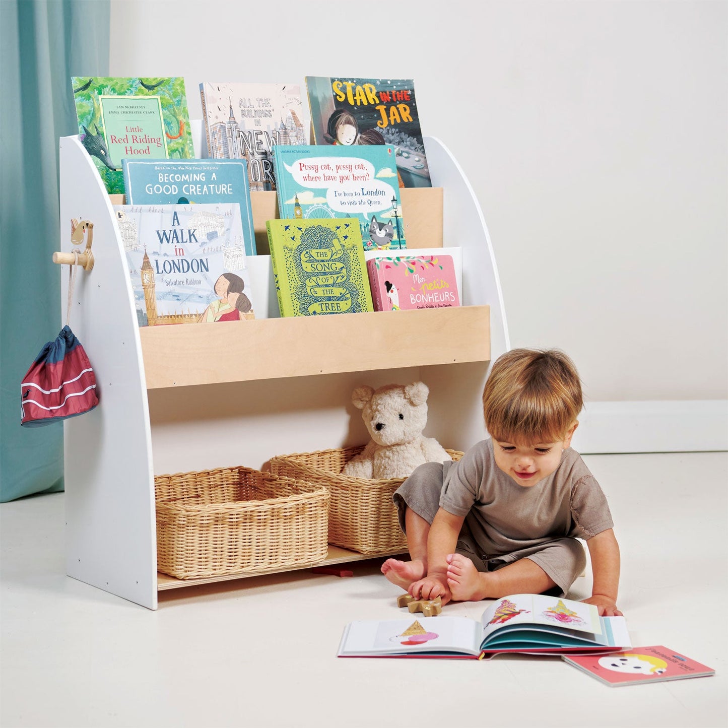 Forest Book Case - White and Beige Wooden Preschool Bookcase